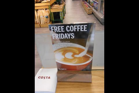 On the way out, there is a Costa coffee machine and on Fridays shoppers can help themselves to a free coffee when they spend £10 or more.